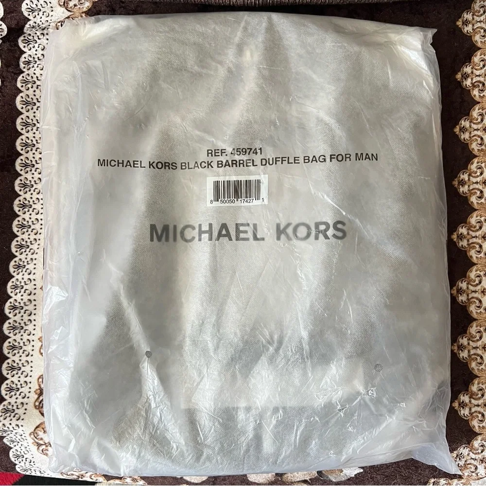 MICHAEL KORS Black Barrel Nylon Detachable Strap Silver-Tone Hardware Duffle Bag